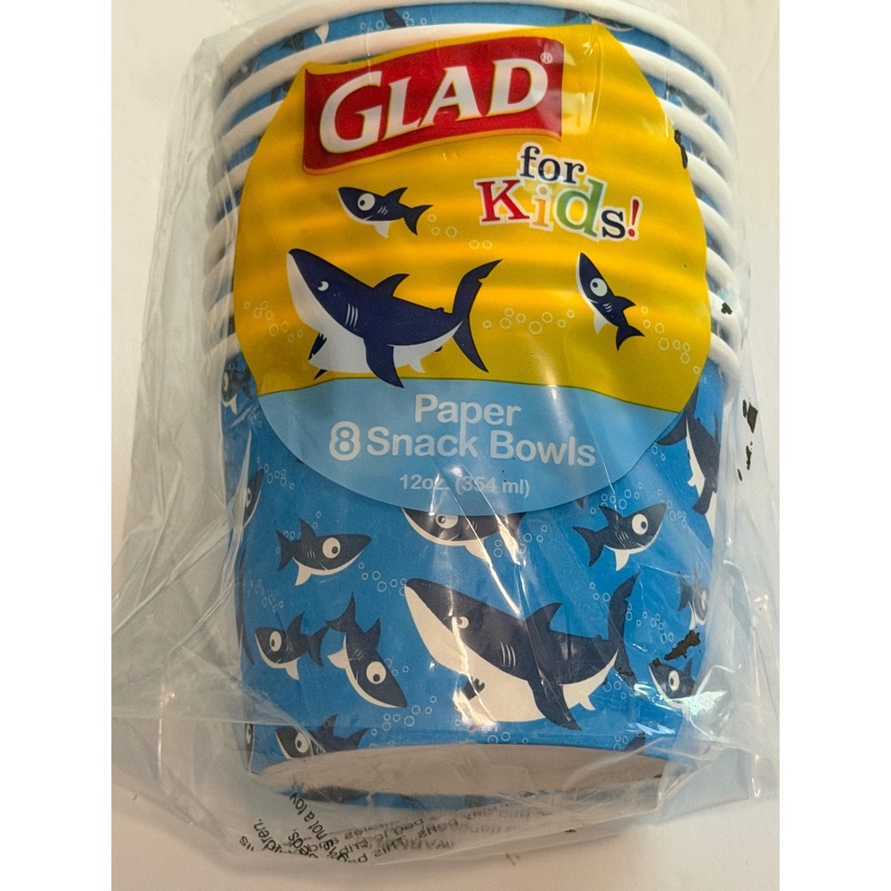 Glad for Kids Paper Snack Bowls 12oz Shark Print Blue 8 Count Disposable Bowl